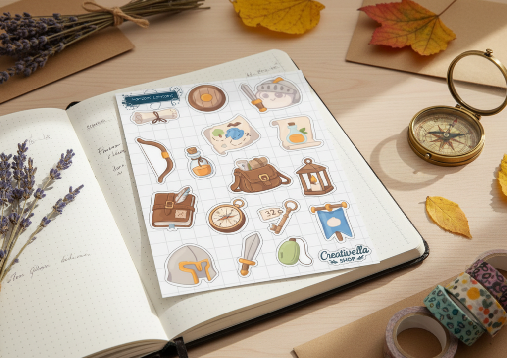 Mise en scène planche de stickers Horizons Lointains