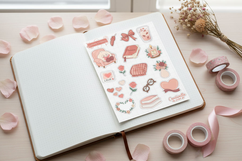 Mise en scène planche de stickers Cœurs Enlacés