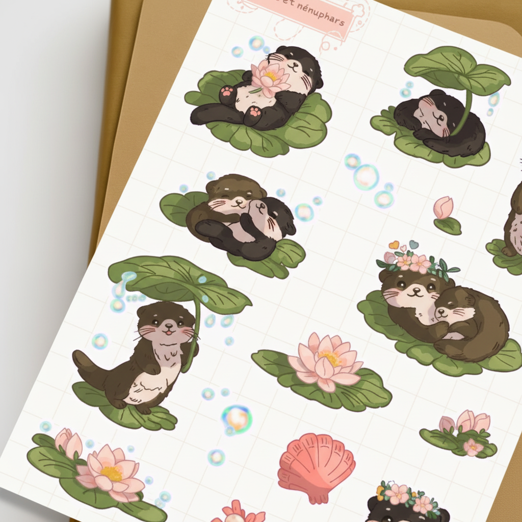 Zoom stickers Loutre & Nénuphars